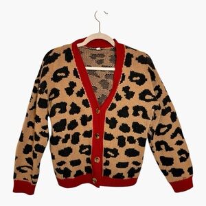 Leopard Print Cardigan Retro Statement Indie Prep Button Front Size Large